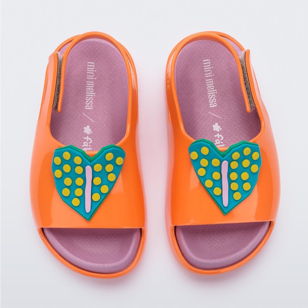 Mini Melissa Kids Orange Sandals with Heart Design